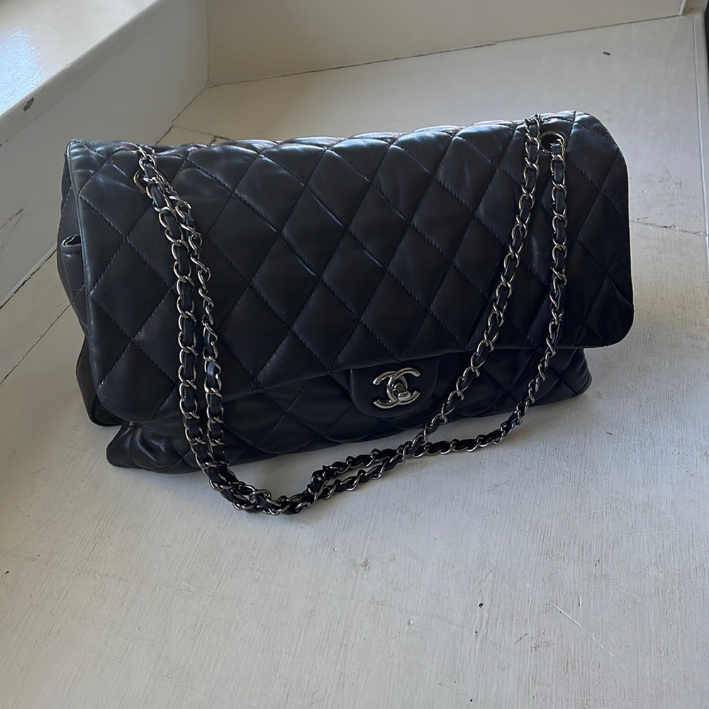 Chanel Jumbo Maxi Black Lambskin 3 Accordion flap bag